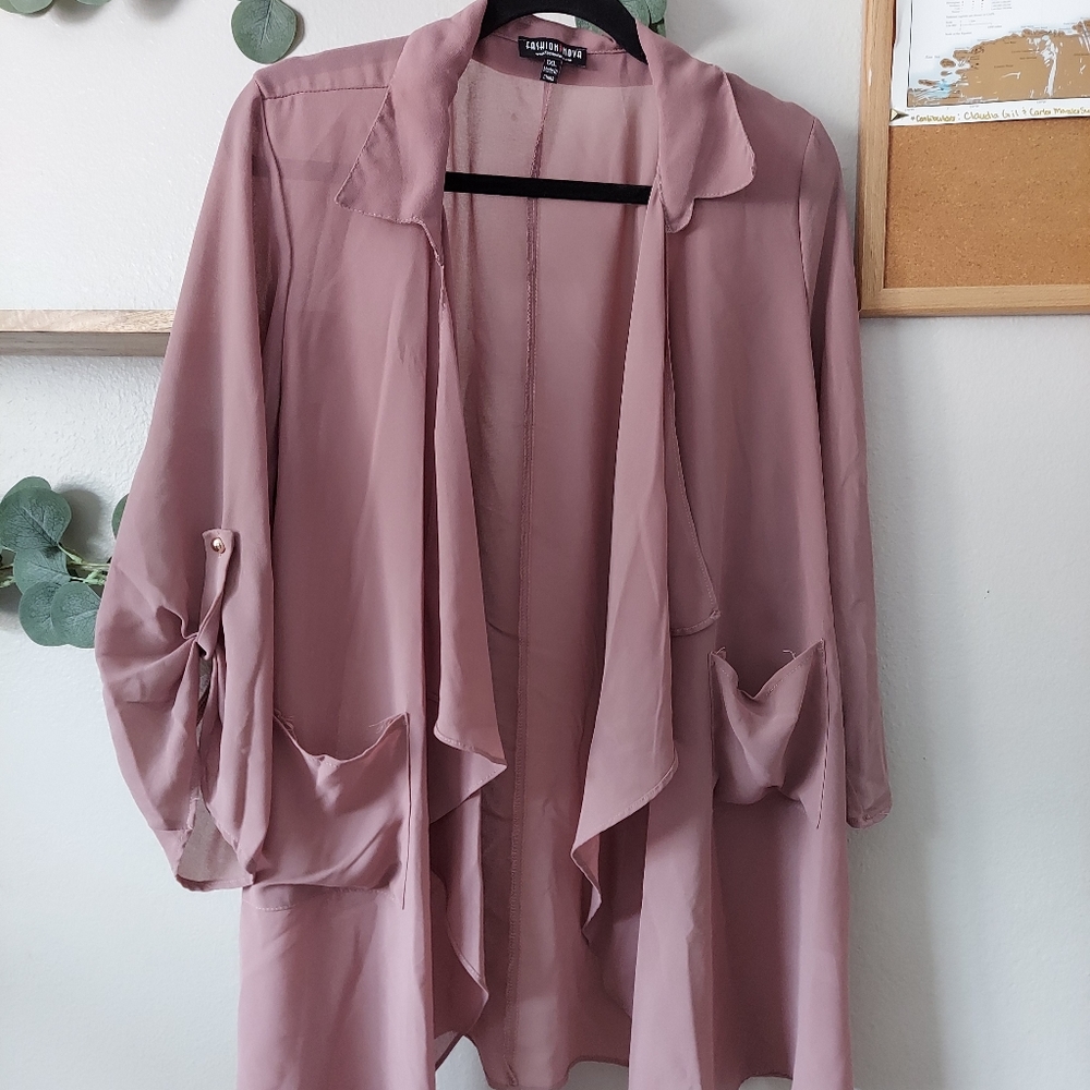Fashion Nova Sheer Kimono with Pockets & Buttons
